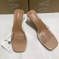 New 2024 women's single strap square toe pvc open toe glass heel slingback fashion sandals