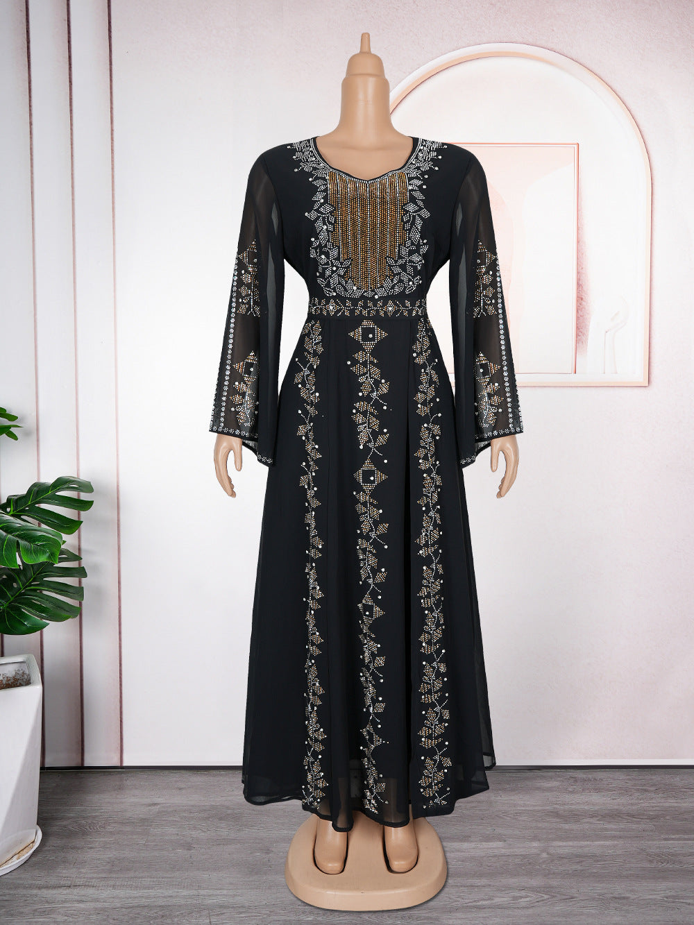 European and american  elegance long dress evening dress heavy industry hot diamond cross-border clothing women's large size dress