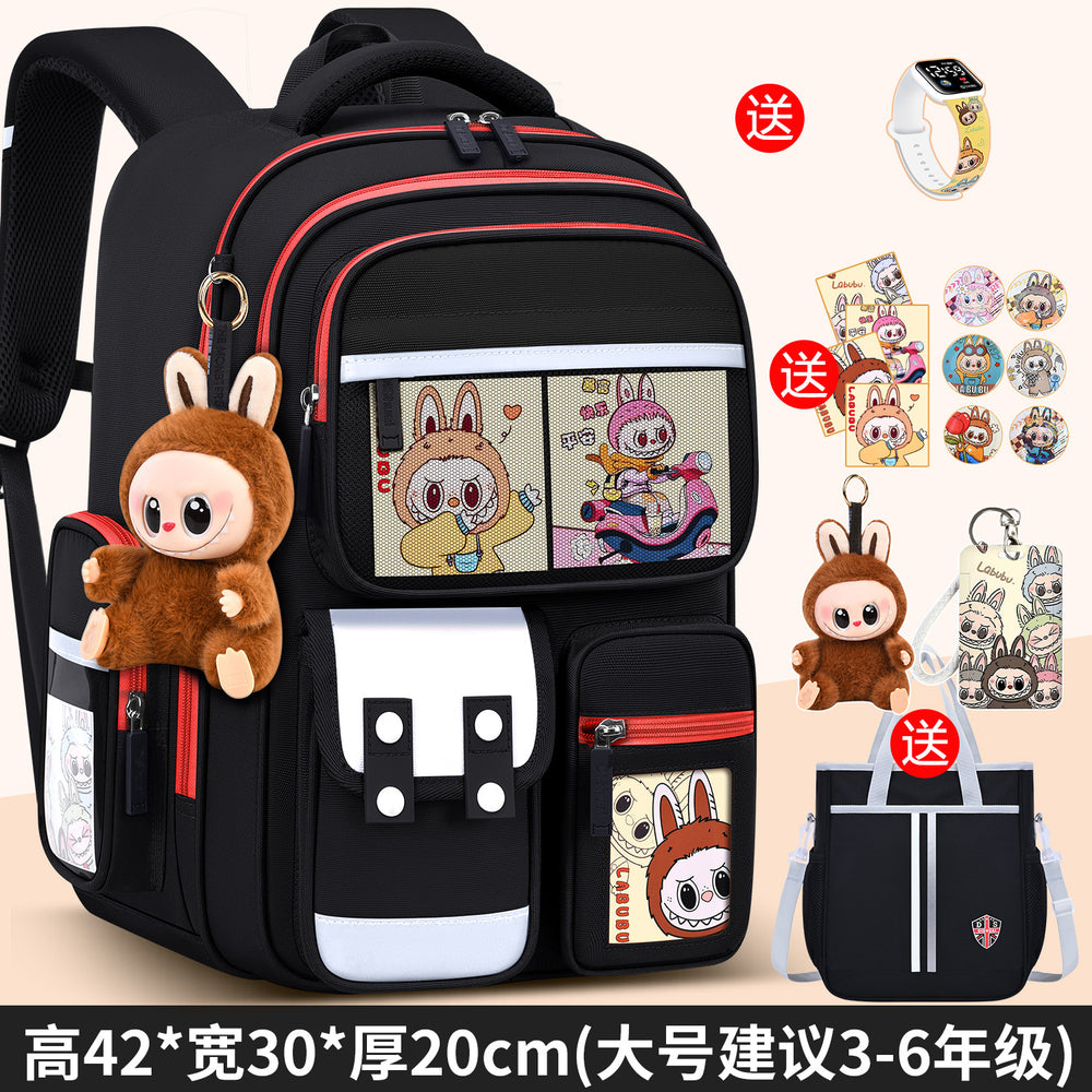 2026 new labubu backpack for girls, elementary school students grades 1-6, boys' lightweight kids' backpack, spine protection, and weight reduction