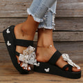 Plus size drag female students spring and summer outweark-style flip-flop sandals flower rhinestone drag ins pearl eva beach shoes