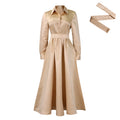 D532  european and american women's clothing  autumn new arrival big swing solid color turn-down collar long sleeve a-line dress african dress