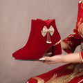 Wedding shoes and boots 2024 new arrival engagement toast red thick heel bridal shoes xiuhe chinoiserie high heels short boots