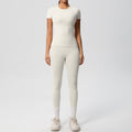 Ready-to-ship, solid color, double-sided brushed, breathable, form-fitting, two-piece activewear set for fitness, running, and yoga