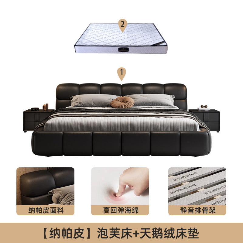 Accessible luxury genuine leather bed storage double bed casual italian puff bed master bedroom scandinavian leather bed head layer cowhide bed