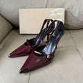 Spanish 2025 summer new pointed-toe hollow-out women's shoes - burgundy patent leather stiletto heel mules