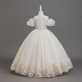 Yimingzhi girls' formal dress - off-the-shoulder, elegant flower girl dress for runway shows and piano performances - ready-to-ship cross-border fashion