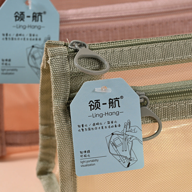 Factory direct sales three-dimensional large-capacity student pencil bag, simple transparent mesh stationery box, triangular universal stationery bag