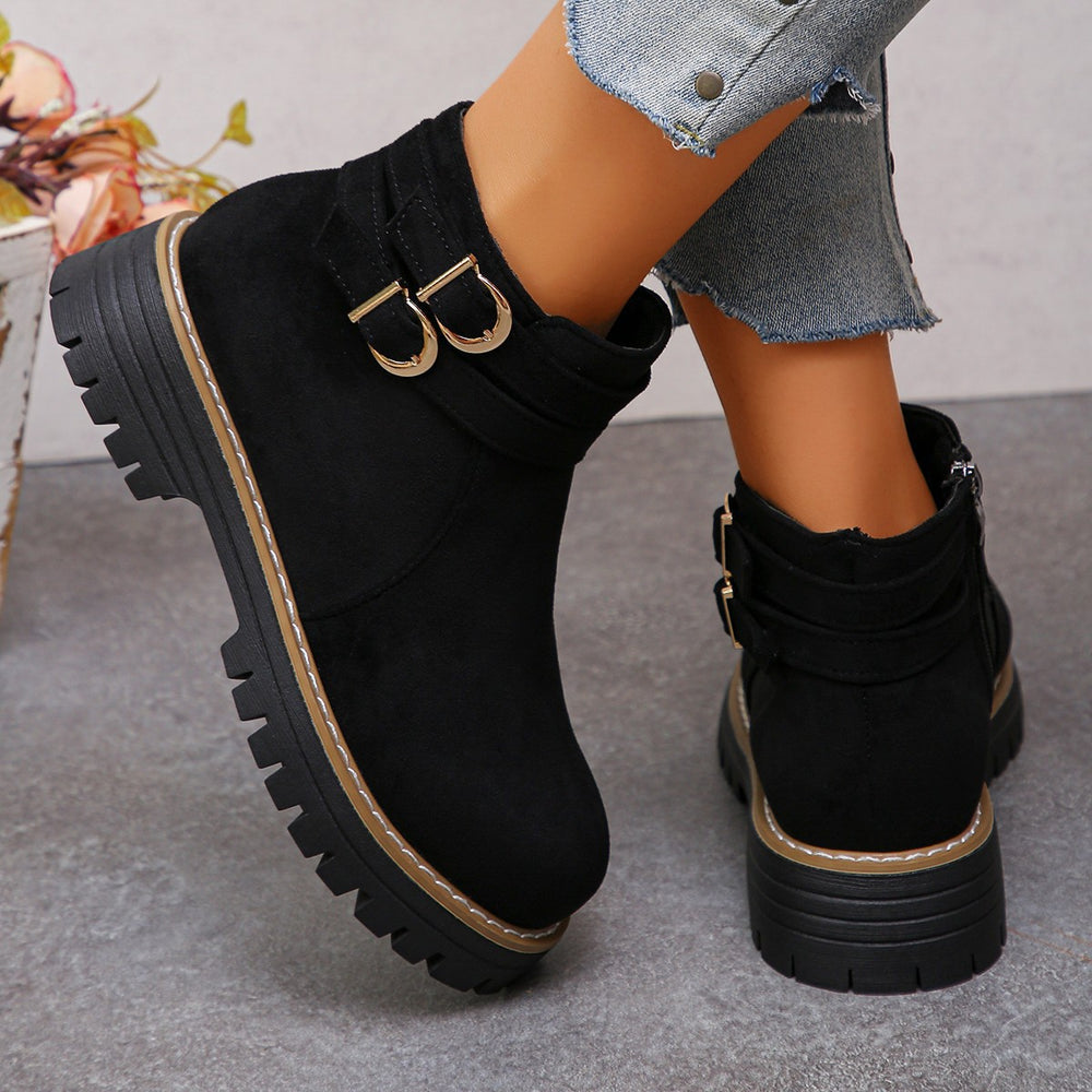 cross-border round toe side zipper martin boots ankle boots chunky heel new autumn/winter plus size women's ankle boots