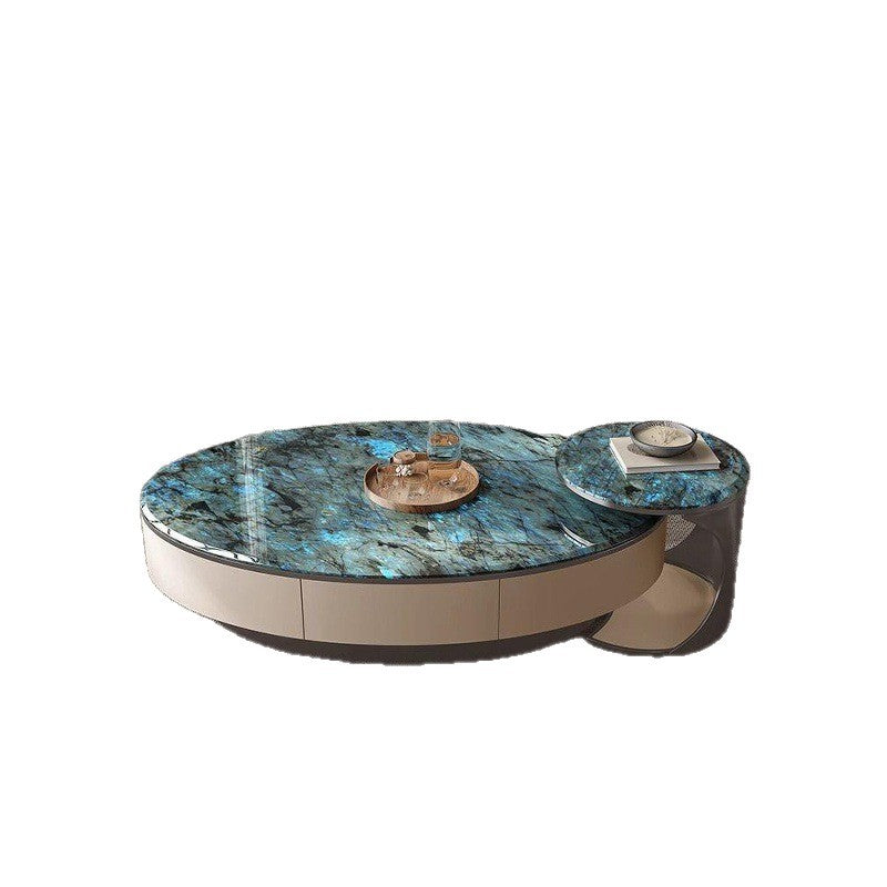 Italian light luxury crystal stone coffee table - modern minimalist home creative stainless steel microcrystalline stone oval/small round coffee table