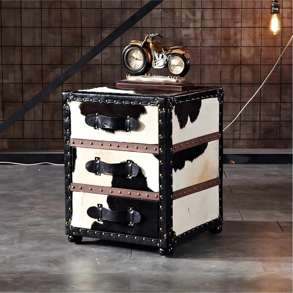 Medieval style furniture american cowhide entrance cabinet retro leather suitcase coffee table b&b cigar bar storage storage chest