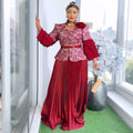 African women's fashion european and american cross-border trade pleated lace print dress evening party long dress wedding dress two-piece set
