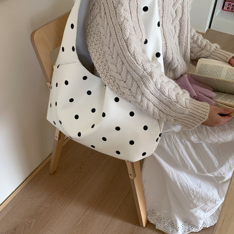 2025 new korean style ins polka dot shoulder bag - large capacity, fashionable, minimalist, versatile crossbody bag for commuting women