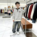 spring new kids' trendy hoodie - mid-to-large size, half-zip, striped, stylish top, boys' warm outerwear