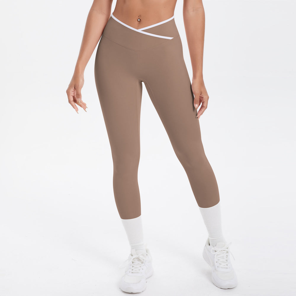 new arrivalfashioncontrast color cross tight high elastic high waist loose pants sports running fitness yoga nine-point pants