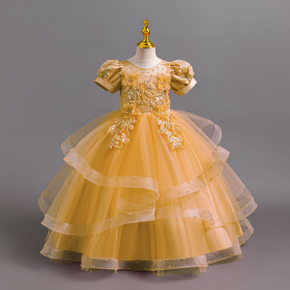 Export long skirt style female flower girl evening dress beaded wedding dress princess dress model catwalk dress kids dress