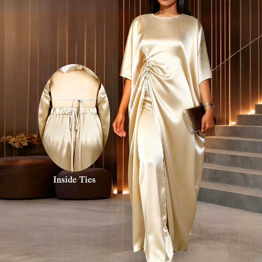African print robe and pants set - drawstring tie-up loose top with casual wide-leg pants two-piece set