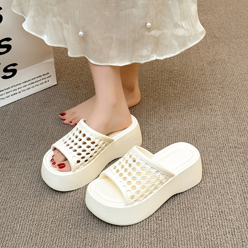 Cut outthick sole sandals women's summer outwearfashionnew arrival with skirtclassyfashioneasiest for match woven flip-flops