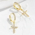 European and american high-end s925 sterling silver ins cross earrings, full zircon personalized stud earrings, trendy and versatile for men and women