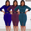 Q022y european and american cross-border foreign trade new  high waist slimming one-row button slit sexy hip-hugging dress