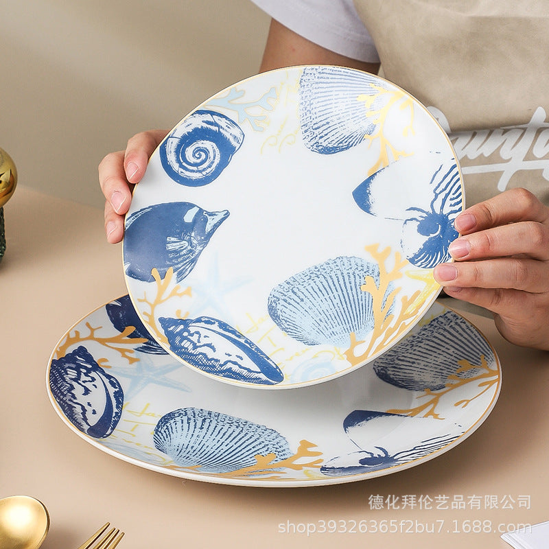 European-style light luxury banquet plating plates, restaurant artistic western dinner plates, pasta flat plates, ceramic american dinner plates, home-use steak plates