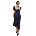 Amazon european style retro casual elegant polka dot pattern puff sleeve single-breasted elegant long dress