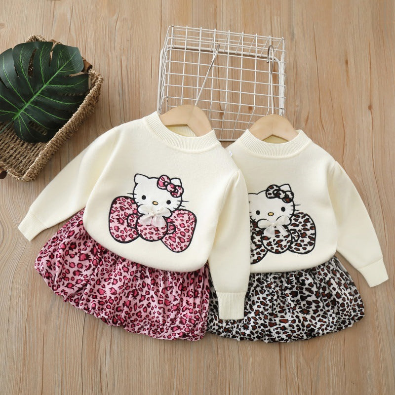 Girls' crewneck knit sweater set - new autumn  collection: cute cartoon design for little girls