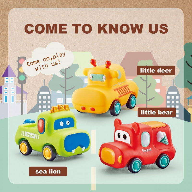 Cross-border export  cartoon toys soft glue animals children inertia car baby q cute car toy car