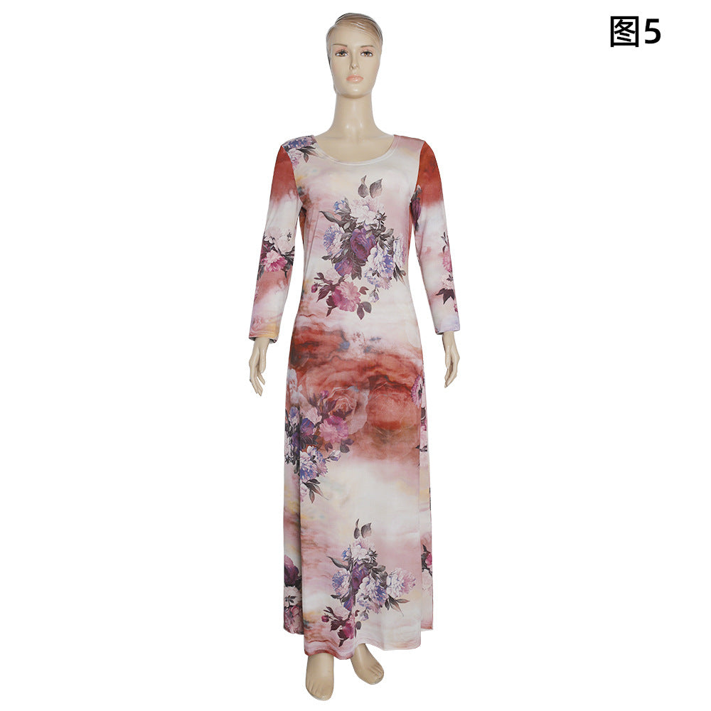 african plus size women's clothing:  &  printed round neck slimming a-line dress