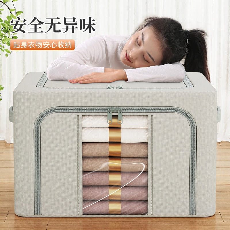 Household Oxford cloth steel frame clothing storage box Foldable storage box Moving quilt clothes wardrobe Baina box