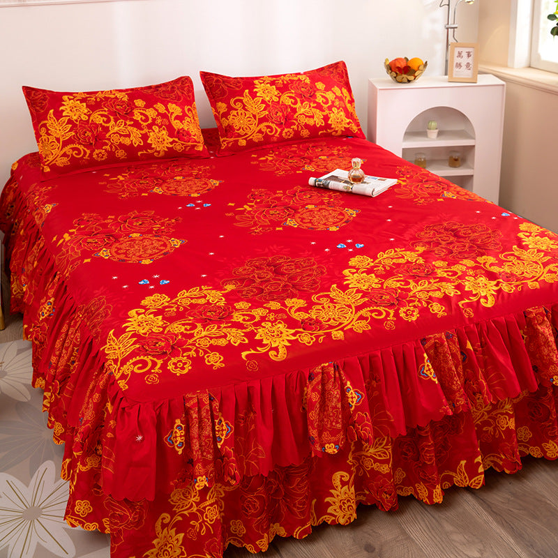 Bedspread bed skirt three-piece set korean style lace bed cover fitted sheet bed cover 3-piece set 1.68m bed 2.0 bed protector