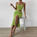 European and american  women's clothing  new hollow-out slit waist-cinching bodycon knit cami sexy dress - in stock