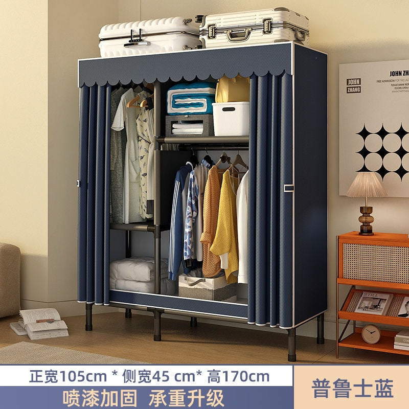 Simple wardrobe for home bedroom steel frame thickened and thickened steel pipe assembled cloth wardrobe rental room strong and durable cabinet