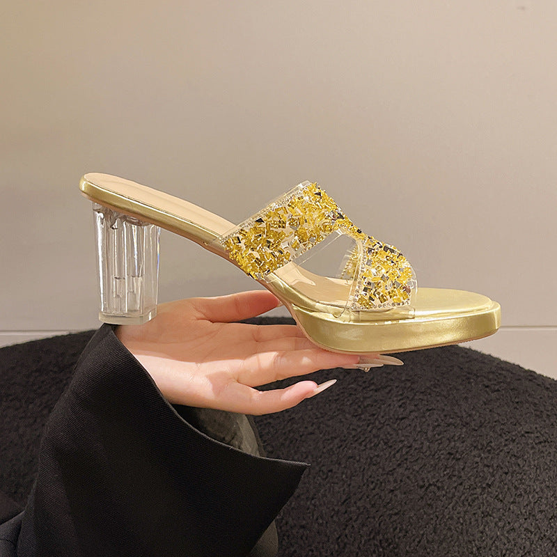 2026 summer new arrivals: plus size (us 5-11) high heel slides - crystal heel, platform, european & american fashion, single strap