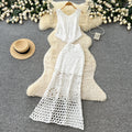 Hollow hook lace vest skirt two-piece set for women summer tassel slimming lookelegantsuit skirt