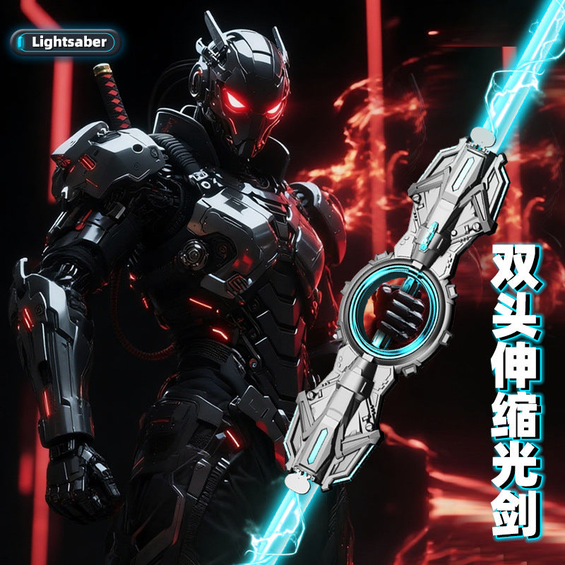 New fire blade double-edged lightsaber - dual-head, retractable, rotating, with colorful lights and sound effects - laser toy gift for boys and girls