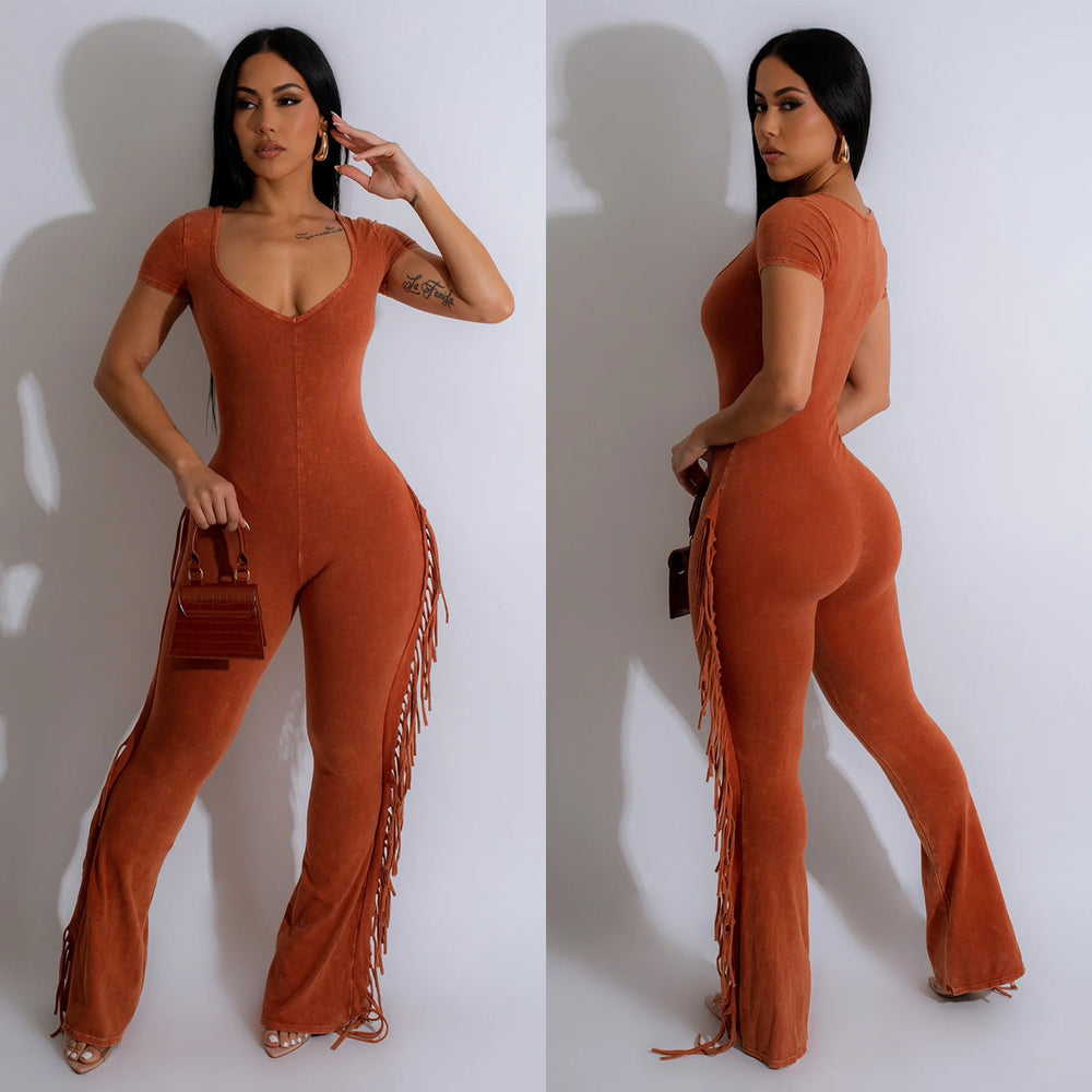 C6981 cross-border   independent station fashion women's clothing multi-color optional short sleeve jumpsuit long