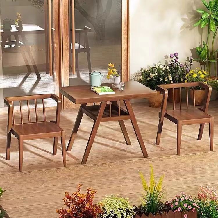 Solid wood tea table set - compact home furniture, table and two chairs combination, balcony storage leisure table and chair three-piece set