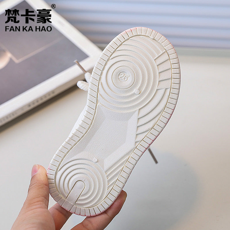 Girls' chunky sole cartoon sneakers - new autumn  korean style kids' fashion athletic shoes - versatile white sneakers for students