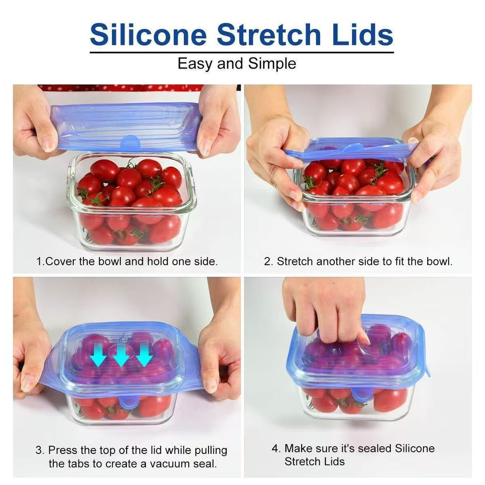 Silicone food storage lid set - 6 piece stretchable airtight bowl covers - food grade silicone reusable square lids