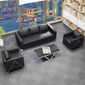 Business black leather office sofa casual reception room three-seater modular sofa lounge minimalist sofa