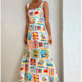 cross-border e-commerce european and american women's clothing: new summer collection - graffiti print cami bandeau maxi dress 661