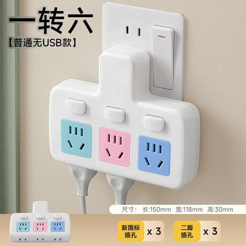 Multi-port usb charging power strip with surge protection, overload protection, five-outlet expansion, independent switches, and bedside night light