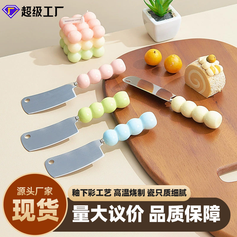 Ceramic cream style handle small kitchen knife multi-purpose high-value thickened fruit knife stainless steel designer dessert knife