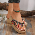 2025 summer new bohemian tassel slippers women's thick sole non-slip flats indoor and outdoor sandals beach shoes