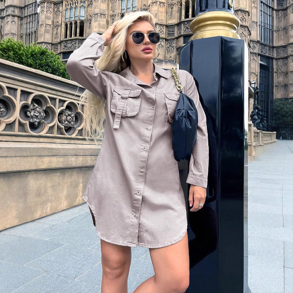 Europe and the United States  popular sexy fashion pocket dress 2024 autumn belt slim and thin denim dress trend