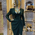 European and american cross-border women's fashion:  spring new arrivals - sexy and elegant v-neck slimming pleated midi dress