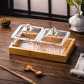 【with lid】gold-rimmed 2-compartment fruit platter + wooden tray, thickened plastic