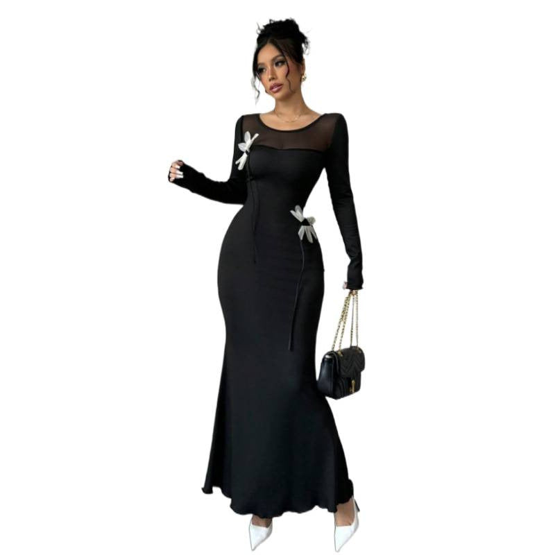 summer european and american style mesh panel dress for women (cross-border e-commerce)