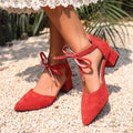Fashionelegant pointed thick medium heel flats2026 new arrivalslimming lookeasiest for match suede straps pure color breathable women's shoes
