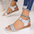 Fashionexportplus size one-piece wedge sandals for women cross-border buckle thick sole woven lightweight beach sandals